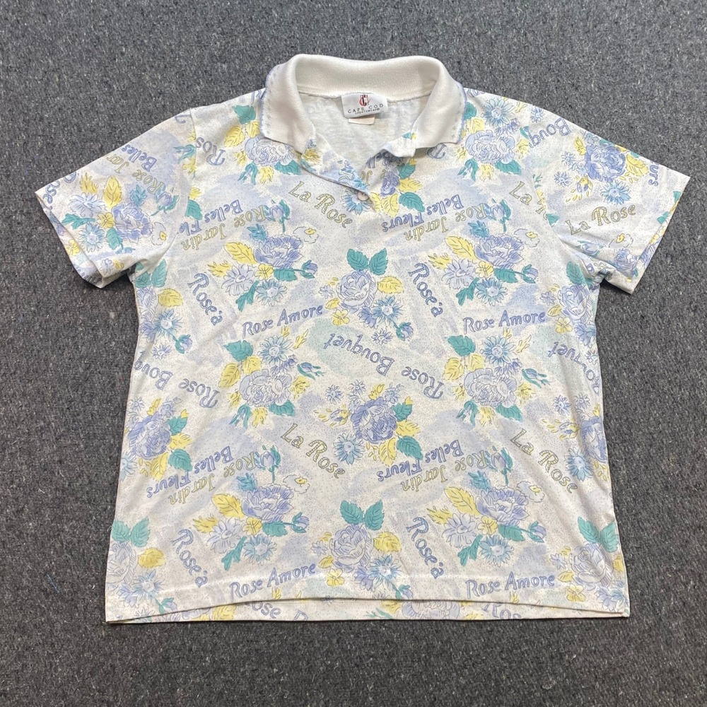 Cape Cod Sportswear Floral Polo Sz M Womens Pastel Cottagecore La Rose Shirt